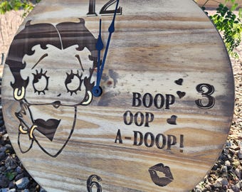 Betty Boop 17.5" x 1" Engraved Wood Wall Clock
