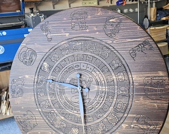 Mayan Calendar 17.5" x 1"  Engraved Wood Wall Clock