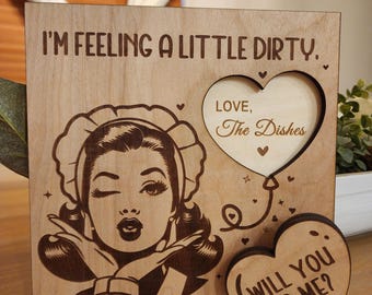 Funny Cheeky Wooden Valentine Walnut Plywood Love Card with Removable Heart & Hidden Message