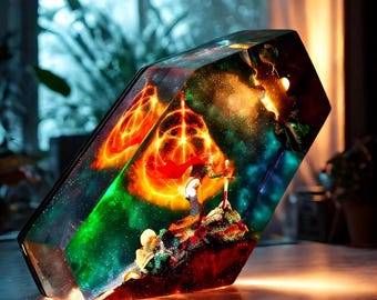 Lámpara de resina Elden Ring, diorama de escritorio para gamers hecho a mano, luz nocturna LED de fantasía