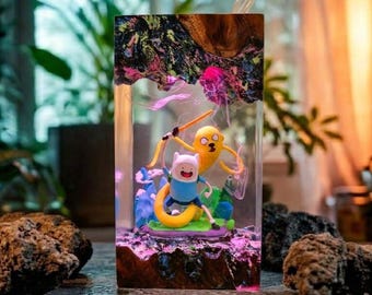 Lámpara de resina hecha a mano de Finn y Jake / Regalo para fans de la serie animada Hora de Aventuras / Luz nocturna para niños