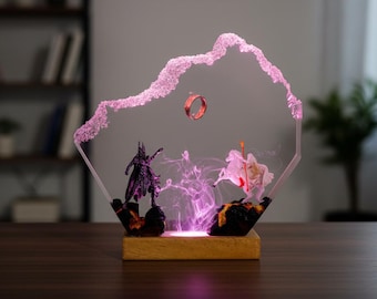 Lámpara de diorama de resina de El Señor de los Anillos, lámpara de mesa epoxi brillante de fantasía, regalo único para nerds y geeks, decoración mágica para mesita de noche hecha a mano.