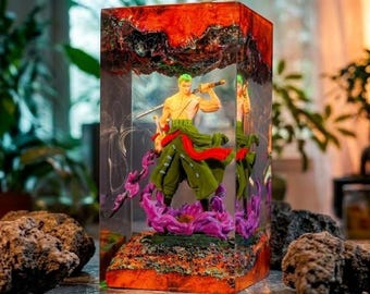 1 lámpara diorama de resina del espadachín pirata Zoro / Figura coleccionable de anime y manga / Regalo único para decoración de escritorio para fans otaku