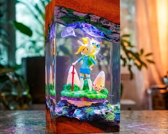 Lámpara de resina hecha a mano de Fiona & Cake / Regalo para fans de la serie animada Hora de Aventuras / Luz nocturna para niñas
