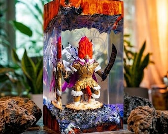 Lámpara de resina Elden Boss Radahn hecha a mano / Regalo para fans de juegos tipo Soulslike de fantasía oscura / Luz nocturna para gamers
