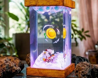 Lámpara diorama de resina con forma de barco pirata / Figura coleccionable de anime/manga de 1 pieza / Regalo único para decorar el escritorio de un fanático otaku.