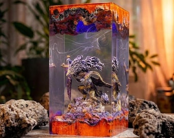 Lámpara de resina Elden Boss Maliket hecha a mano / Regalo para fans de juegos tipo Soulslike de fantasía oscura / Luz nocturna para gamers