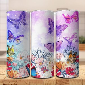 Butterfly With Flower Tumbler Wrap, Floral 20oz Skinny Tumbler Design, Digital Download PNG for Straight Tumblers