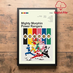 Mighty Morphin Power Rangers Movie Poster: Mid Century Modern Minimalist Print (Digital Download)