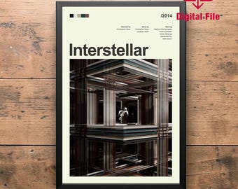 Póster de la película Interstellar: Impresión minimalista de estilo moderno de mediados de siglo (Descarga digital)