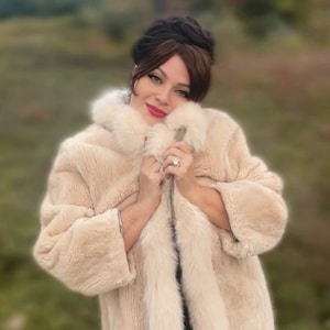 Extra Cozy Vintage Luxurious Genuine Blonde Off White Sheared Mink Fur Fox Trim Jacket Industrial Zipper Medium Large 10 12 14