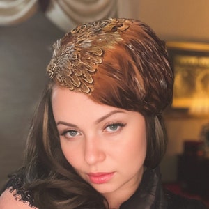 Vintage Antique Pheasant Feather Hat 1950s Retro Style Accessory