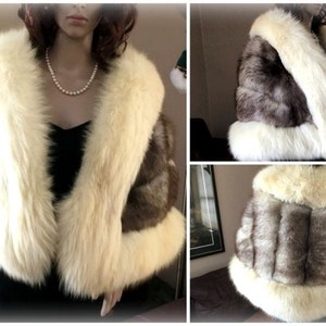 Vintage Two-Toned Arctic Fox Fur Bolero Cape / Silver Grey w/ Creamy White Trim Fox Fur Plush Chubby Stole / Bridal Wedding Fur M L XL 2XL image 3