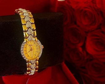 Glamouröse Vintage Gold & Silber Zweifarbige Elgin Elegante Armband Damen Armbanduhr In Der Burgundy Samt Geschenkbox Arbeiten