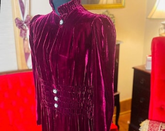 Rare Antique Silk Velvet Wine Burgundy Dark Raspberry Opera Coat 1930s 1940s Sz Small Medium 4 6 8 10