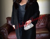Classic Vintage Genuine Black Curly Persian Lamb Long Swing Coat w Mahogany Mink Collar Black Broadtail Lamb Fur Med Large 10 12 14 Mint