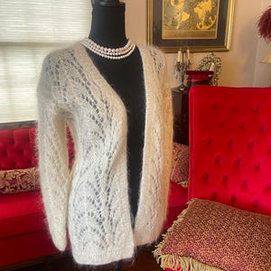 Fabulous Vintage Mohair Wool Blend Off White Cardigan Old Money Elegant Mohair Sweater Small Medium 4 6 8