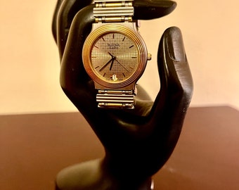 Rare Vintage Bulova Swiss Steel Two Tone Ladies Quartz Watch Italy Excellent Working Condition