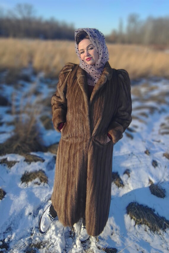 Vintage Honey Brown Mink Fur Coat: Puffed Sleeve, Old Money Style Large Extra Large 10 12 14