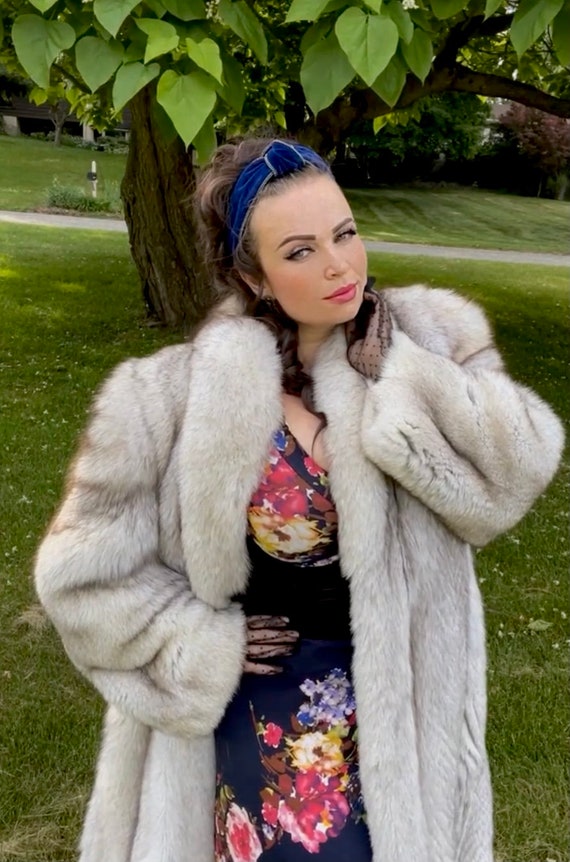 FAB Plush Genuine Blue Fox Fur Coat w/ Big Collar 