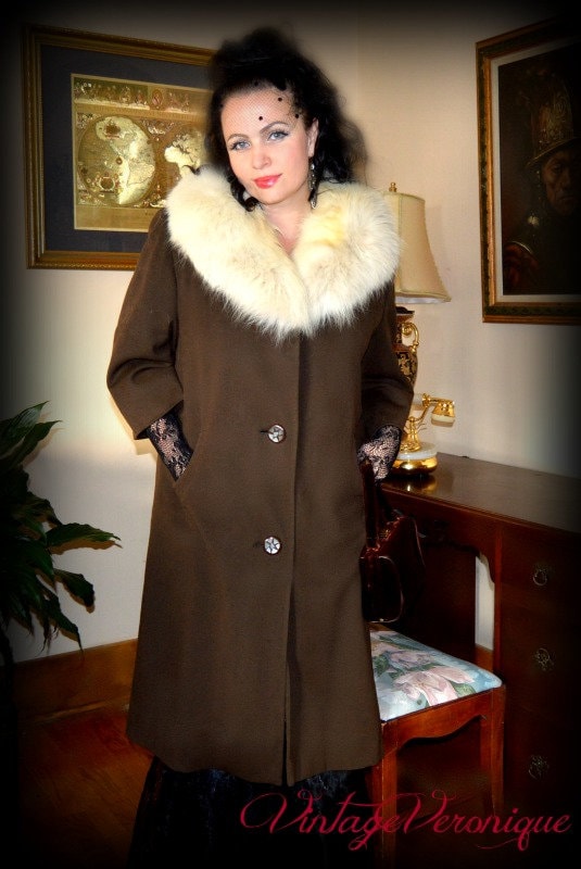 Vintage Forstmann Pure Virgin Wool Button up Brown Coat W/ Huge Genuine ...