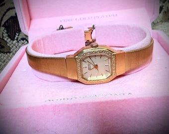 Vintage Franklin Mint Gold-tone Art Deco Ruby Watch W/mother 