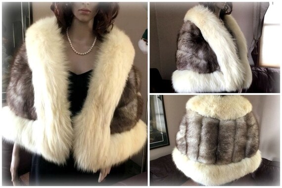 Vintage Two-Toned Arctic Fox Fur Bolero Cape / Si… - image 3