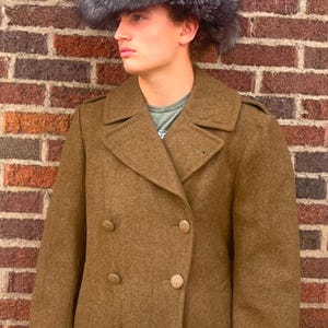 Vintage Original USA Military WW2 Pure Wool Marsh Green Men’s Wool Coat Sz Small