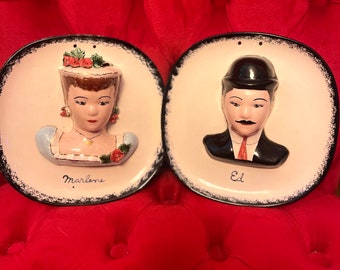 Adorable Vintage Man and Woman Wall Hanging Plaque Rare Pottery Ceramics 3D Unique Decor