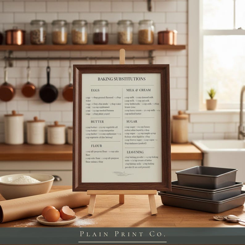 Baking Substitution Chart Printable | Ingredient Swap Guide | Minimalist Kitchen Wall Art ...