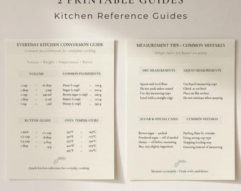 Keukenconversietabel afdrukbaar, keukenmeetgids, Cheatsheet voor kookconversie, bakreferentiekunst aan de muur, set van 2 pagina's