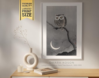 Japanese Owl Wall Art Printable by Ohara Koson, Vintage Animal Poster, Night Bird Digital Download, Japanese Painting for Home Decor Art