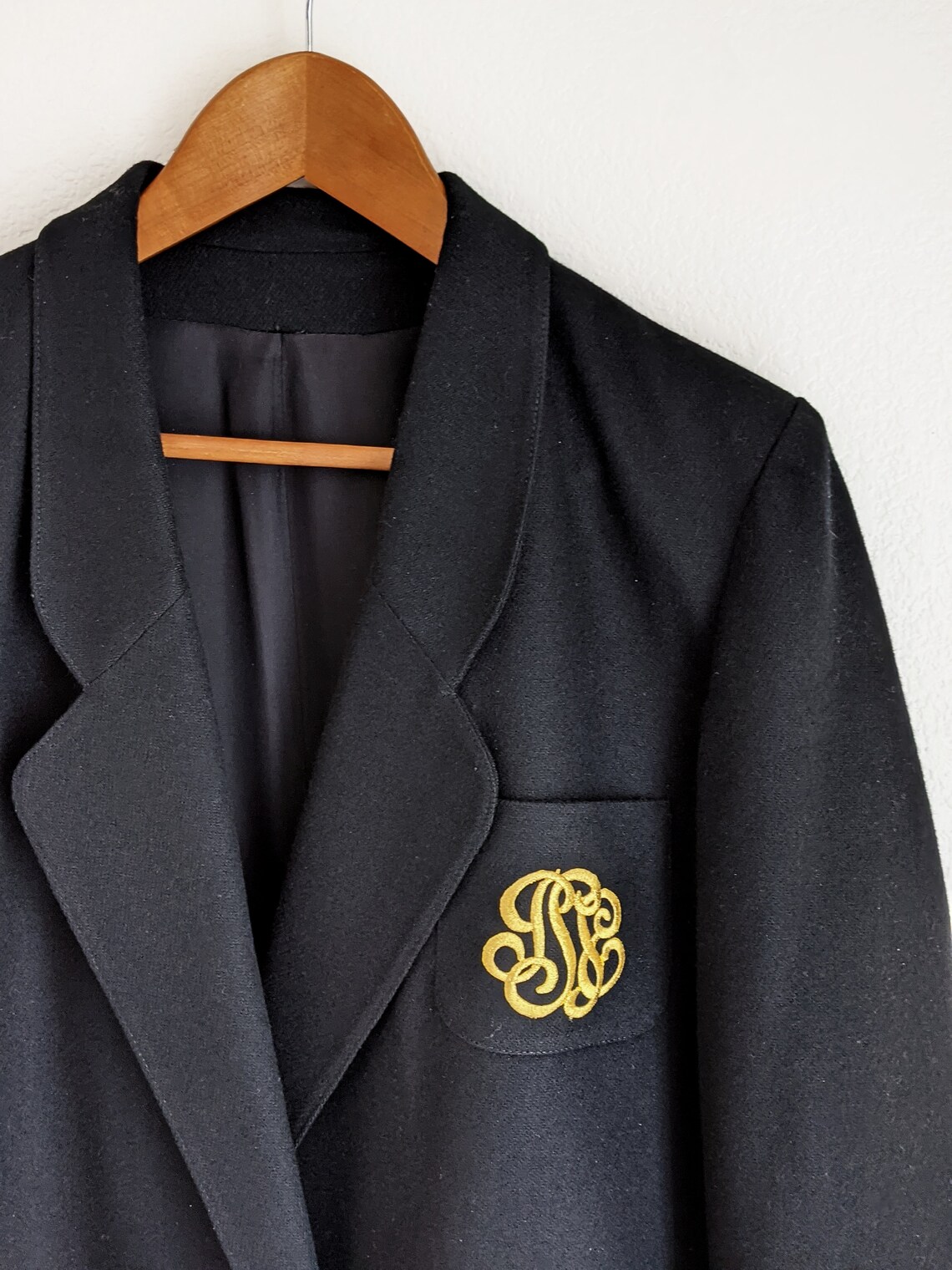 Vintage Black Embroidered Wool Blazer