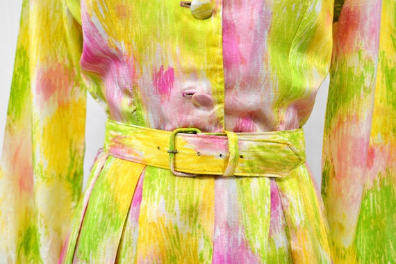 Vintage 50s 60s Mode O'Day yellow shirtdress, abs… - image 3