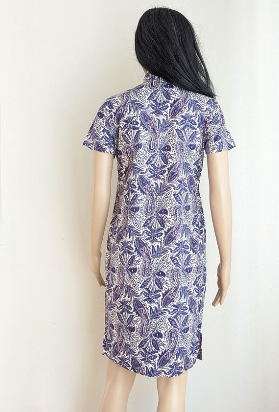 Vintage 60s blue paisley qipao dress, retro paisl… - image 5