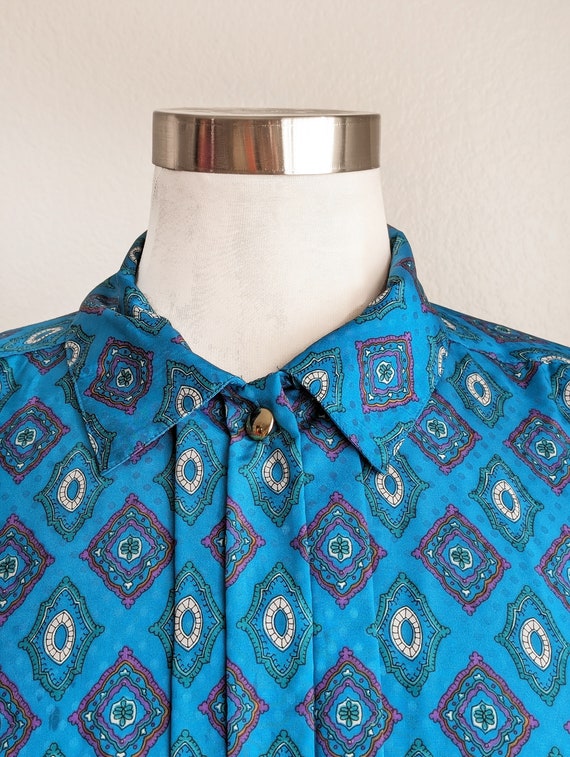 Turquoise geometric blouse, plus size vintage 80s… - image 2