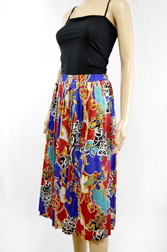 Pleated Colorful Skirt Baroque Print 80s Vintage Maxi Skirt Vintage Maxi Skirt