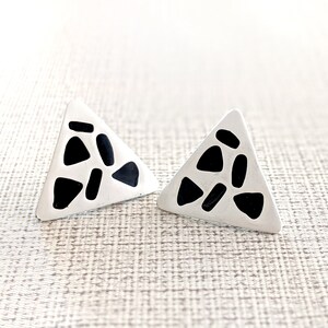 Vintage geometric stud earrings, retro black and white triangle earrings