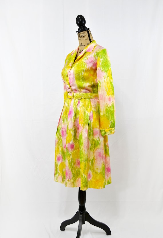 Vintage 50s 60s Mode O'Day yellow shirtdress, abs… - image 2