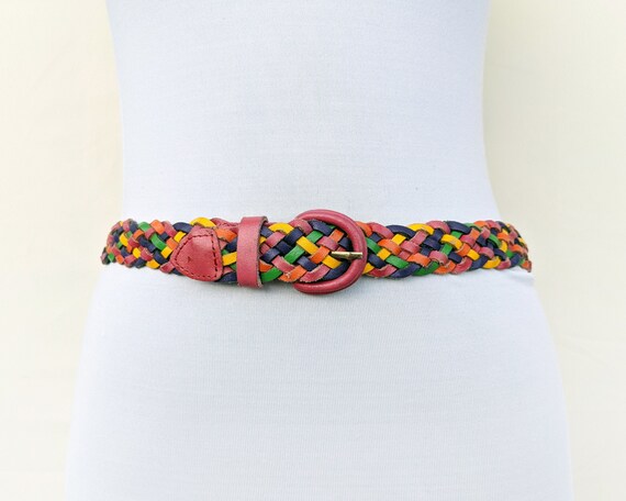 Vintage 80s 90s Genuine Leather Rainbow Braided Belt Boho Women\'s Size Small Vintage 80s 90s Genuine Leather Rainbow Braided Belt Boho  main image 4