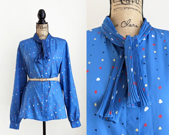 Vintage 80s Russ Togs Patterned Secretary Blouse Size Large
