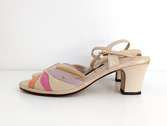 Vintage 70s pastel sandals, beige Naturalizer str… - image 3
