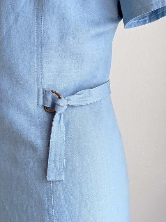 Vintage 90s blue linen button down dress, chambra… - image 7