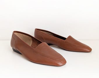 Mocassini vintage in pelle marrone anni '80, mocassini bassi in pelle da donna, Comfort Collection Dolcis, taglia 6 M