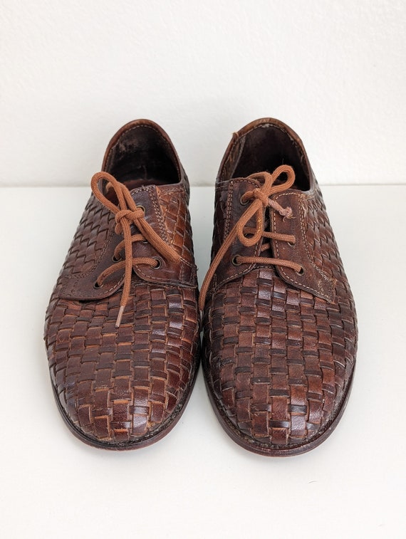 Vintage Men's Woven Derby Shoes, Italian Brown Leather Vintage Men's Woven Derby Shoes, Italian Brown Leather