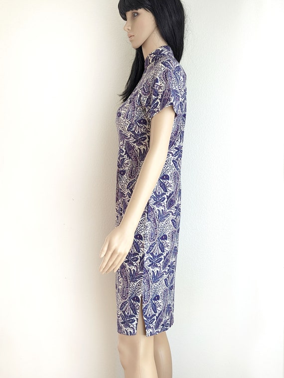Vintage 60s blue paisley qipao dress, retro paisl… - image 4