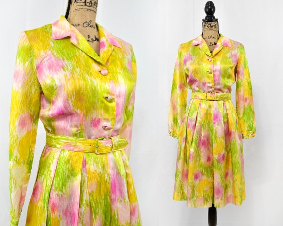 Vintage 50s 60s Mode O'Day yellow shirtdress, abs… - image 1