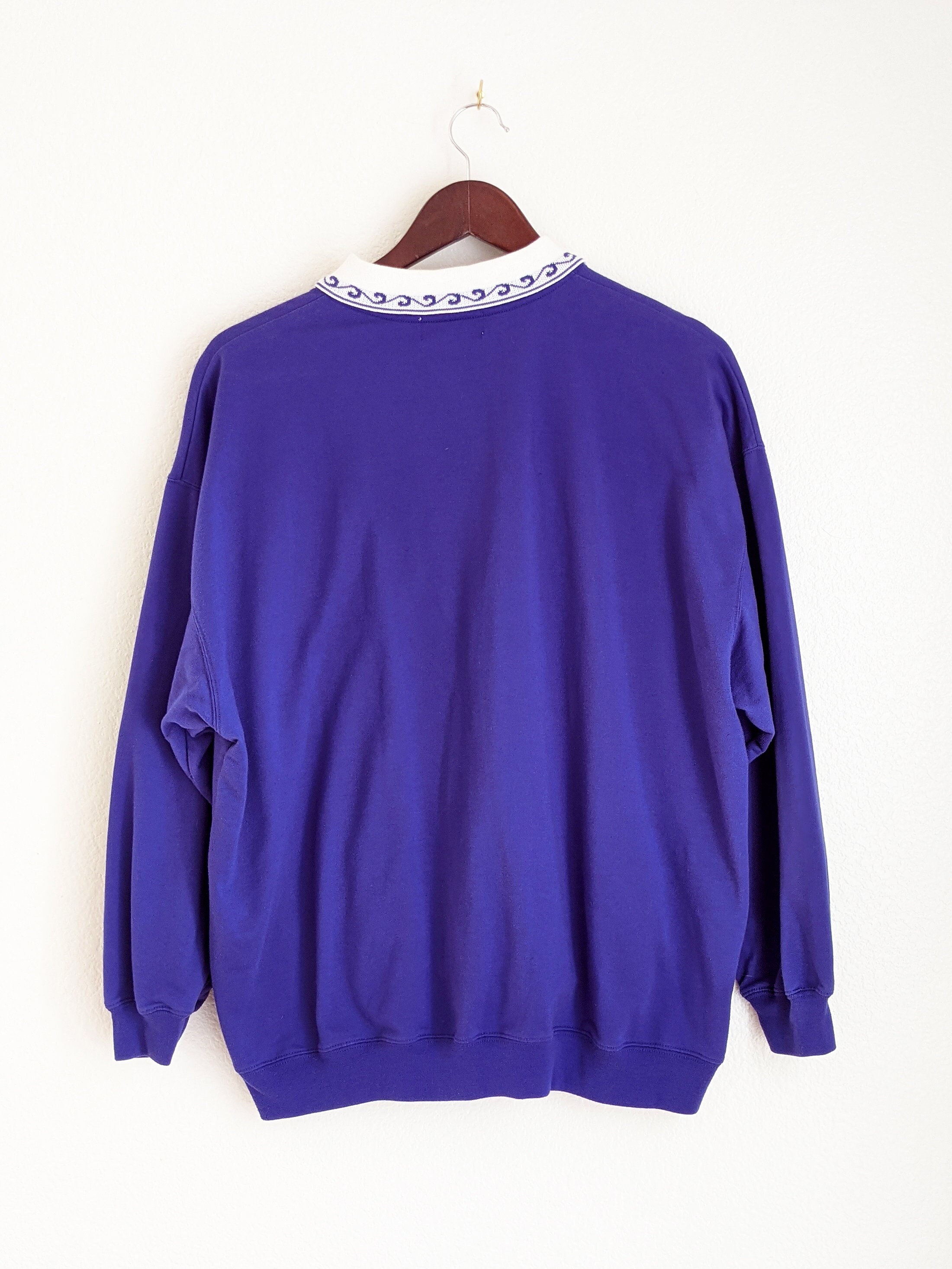 Vintage Indigo Pullover Sweater: 80s Collared Sweatshirt, Plus