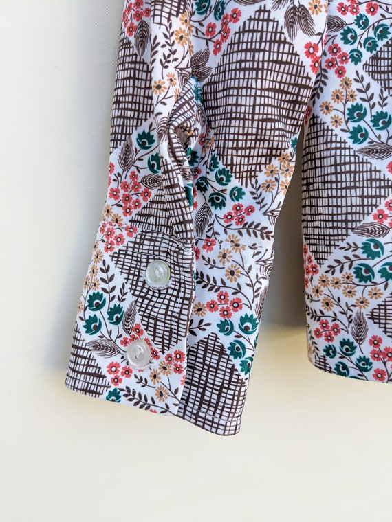 Vintage 60s boho diagonal plaid shirt, floral pol… - image 3