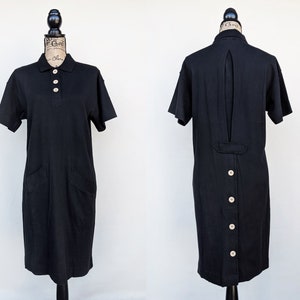 Vintage black polo dress, 90s t-shirt dress, JRT James River Traders, size S small